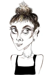Audrey Hepburn (1929-1993) actrice née en Belgique, caricature en couleur en tant que Holly Golightly du film de 1961 Diamants sur canapé (réalisé par Blake Edwards)